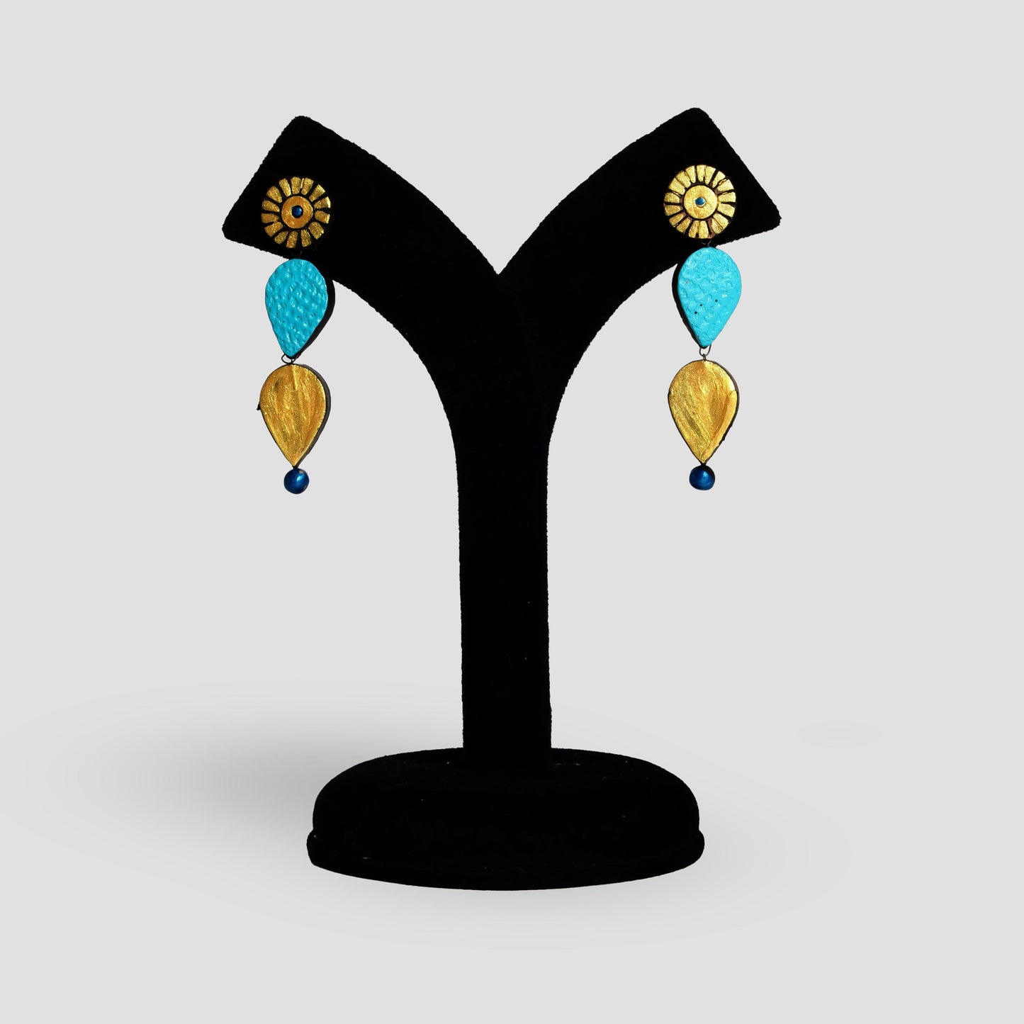 Blue And Golden Clay Jewelry Set  Minimalist Necklace And Dangling Earrings  Gift for Her