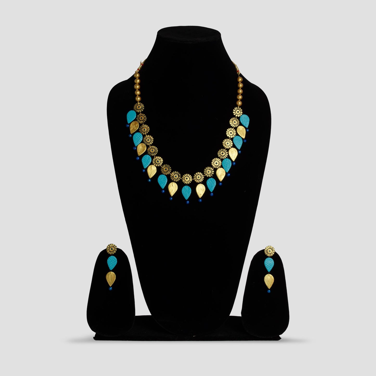 Blue And Golden Clay Jewelry Set  Minimalist Necklace And Dangling Earrings  Gift for Her