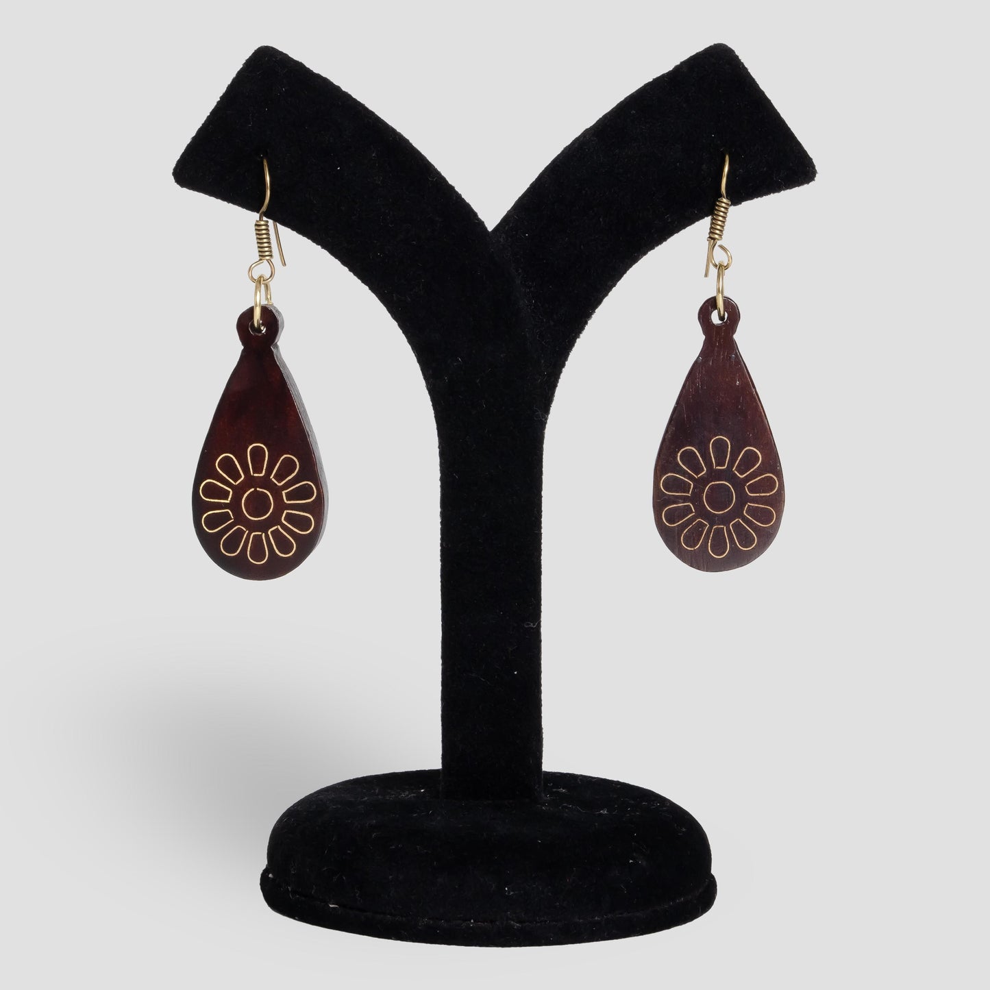 Tear Drop Sunflower Inlaid Wooden Earrings  Everyday Lightweight Earrings