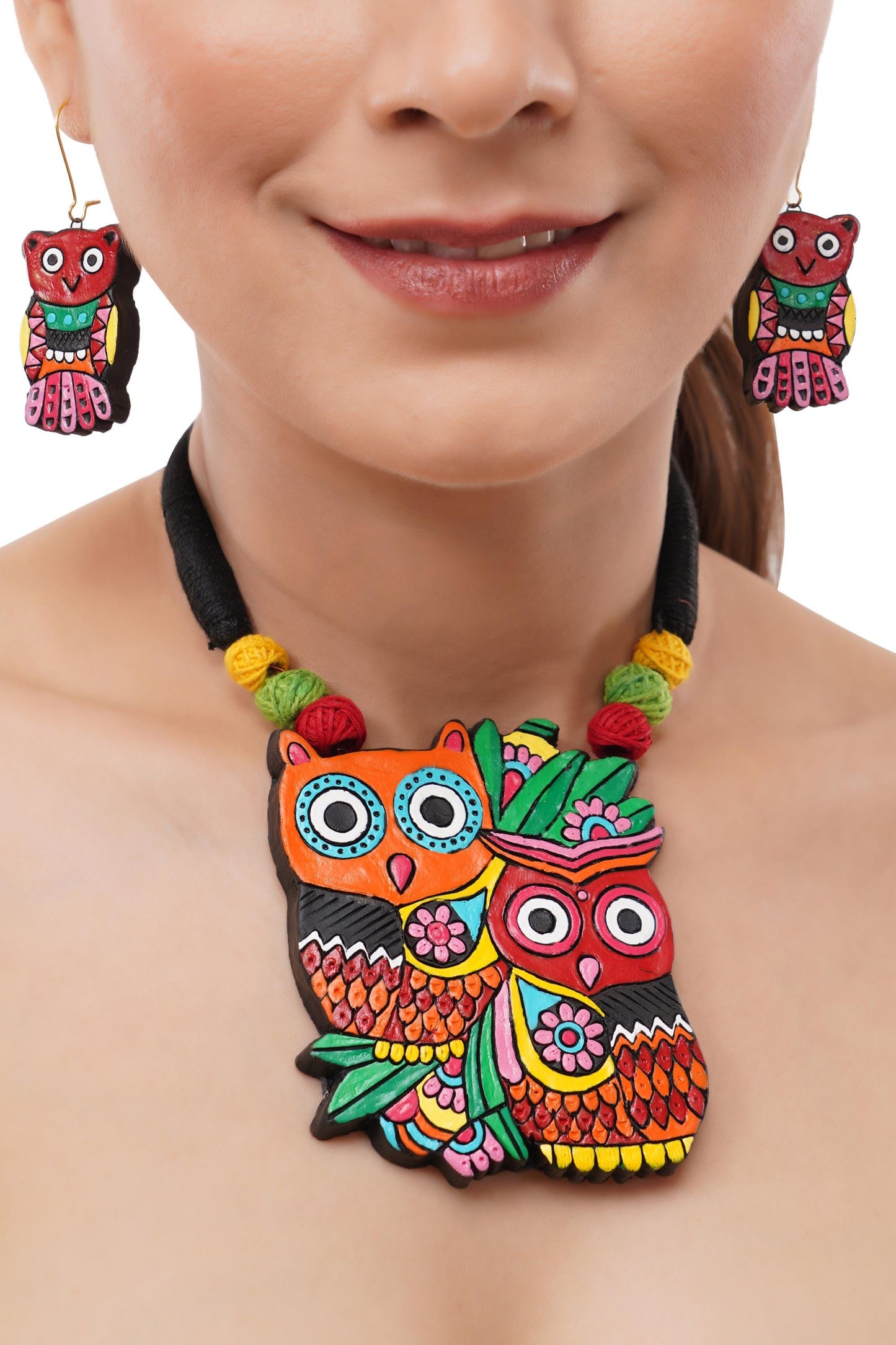 Mr. Owl and Mrs. Owl Necklace  Handmade Terracotta Jewelry  Nature Leaf Statement Earrings  Dainty Earrings