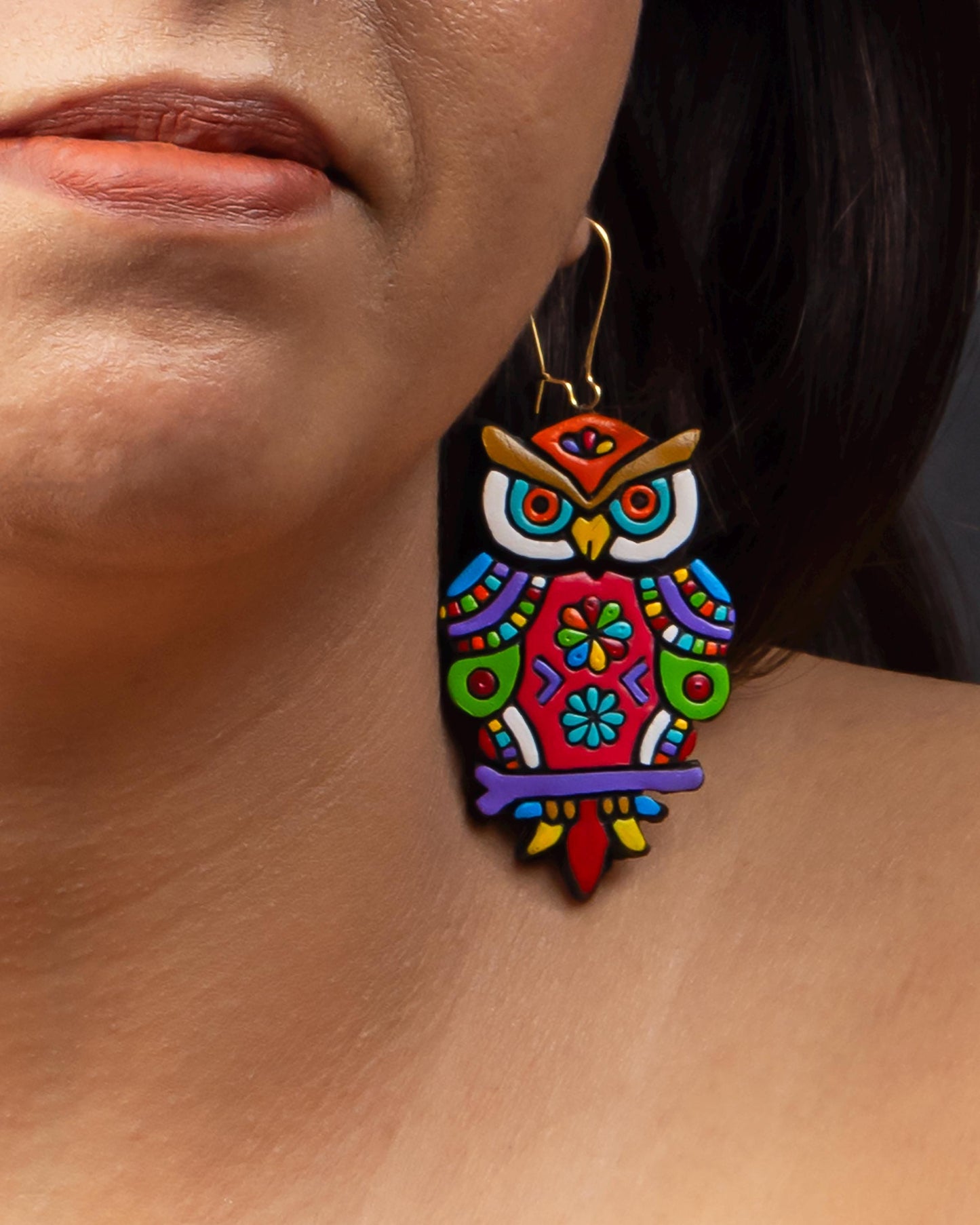 Big Owl  Earrings Set Bohemian Drop Earrings    Handmade Gift  Statement Earrings