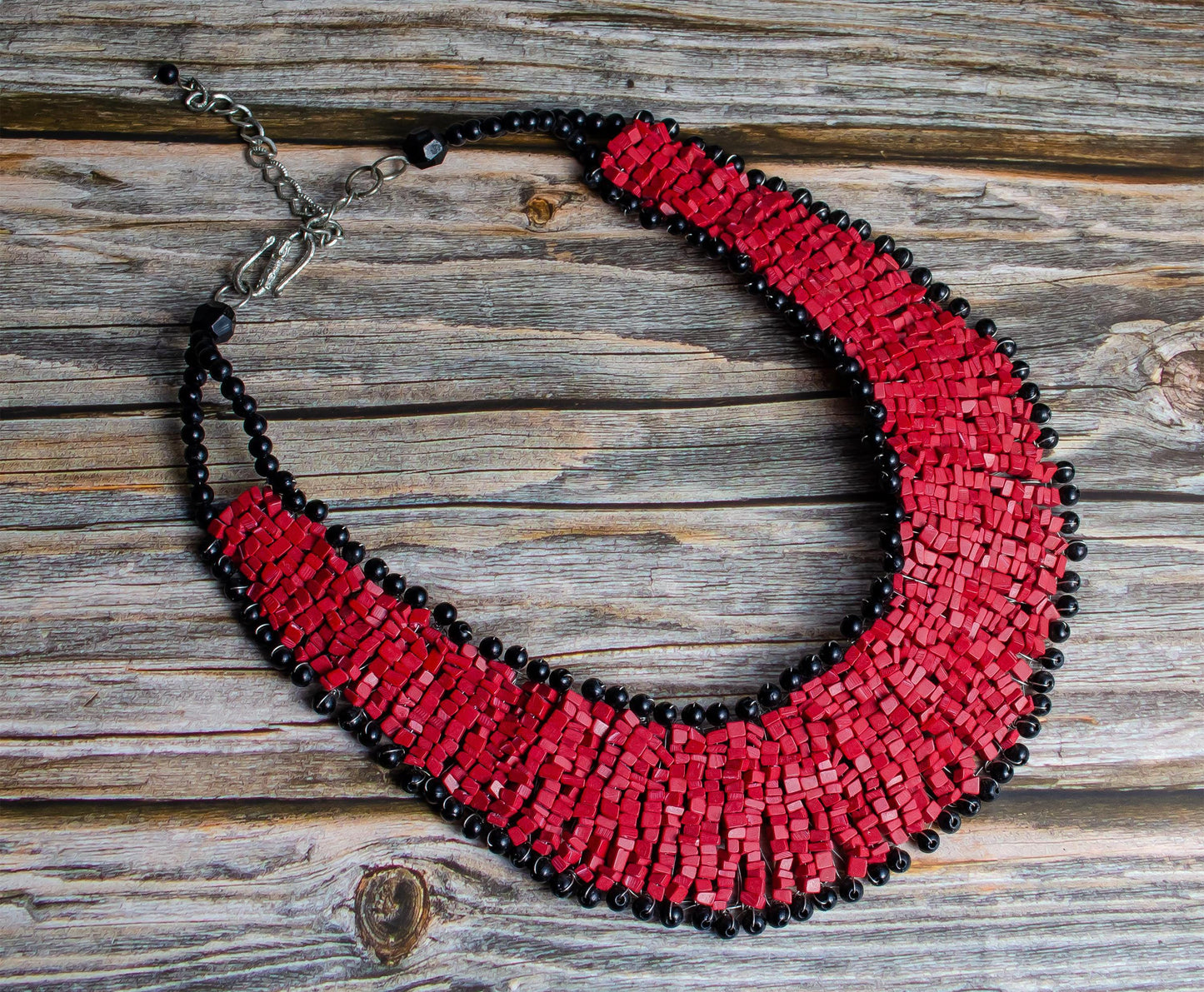 Mosaic Glass Bead Choker Necklace  Unique Jewelry Weaved on Copper Wire  Gift for Her