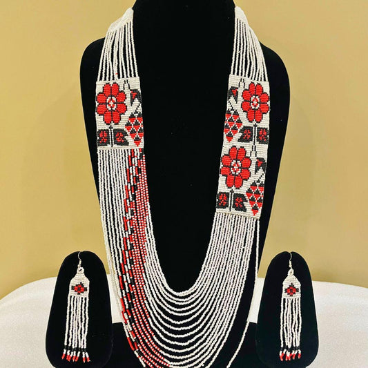 Rose Beaded Earring Fringe Beaded Earring For Women Gift For Friend Birthday Unique Gift For Women Friend Necklace With Red Jewelry Set Bead