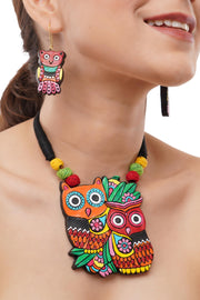 Mr. Owl and Mrs. Owl Necklace  Handmade Terracotta Jewelry  Nature Leaf Statement Earrings  Dainty Earrings