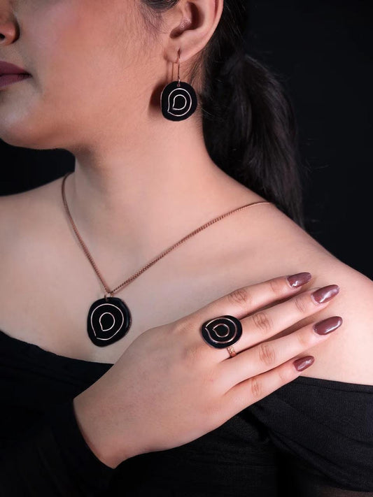 Black Copper Jewelry Set  Boho Minimalist Jewelry  Water Droplet Inspired Lightweight Earrings  Valentine Gift For Wife