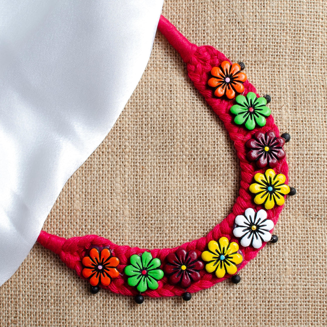 Red Terracotta Forget Me Not Flower Earrings  Adjustable Necklace  Unique Multicolor Jewelry