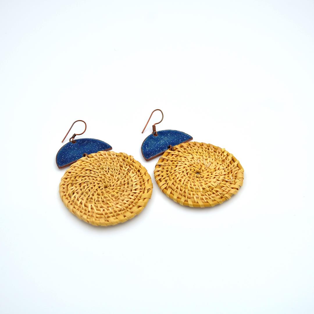 Copper Half Moon Blue Earrings  Unique Boho Dangle Earrings  Perfect Gifts for Women  Valentine Gift