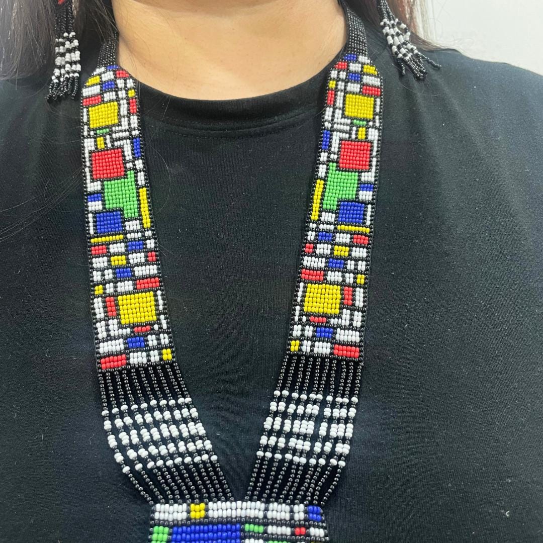 Handmade Seed Bead Necklace And Earring Set Boho Geometric Earring For Women Gift For Friend Birthday Gift Woman Friend Gift For Friend