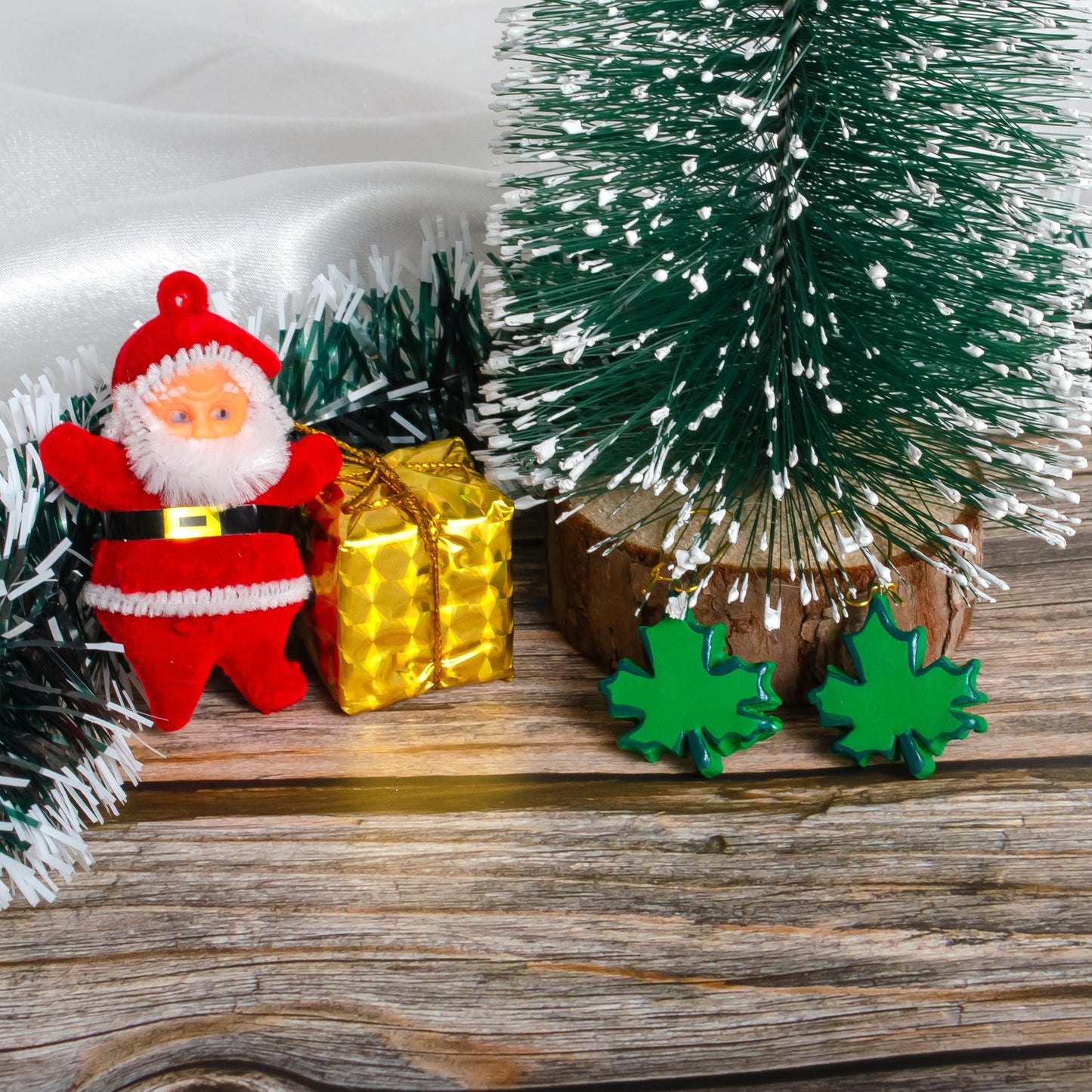 Green Maple And Reindeer Clay Jewelry Set  Clay Earrings And Festive  Dangles