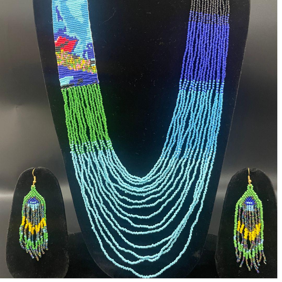Beaded Long Necklace Statement Colorful Large Necklace For Women Boho Jewelry For Women Earring Dangle Fun Design Earring For Her Gift