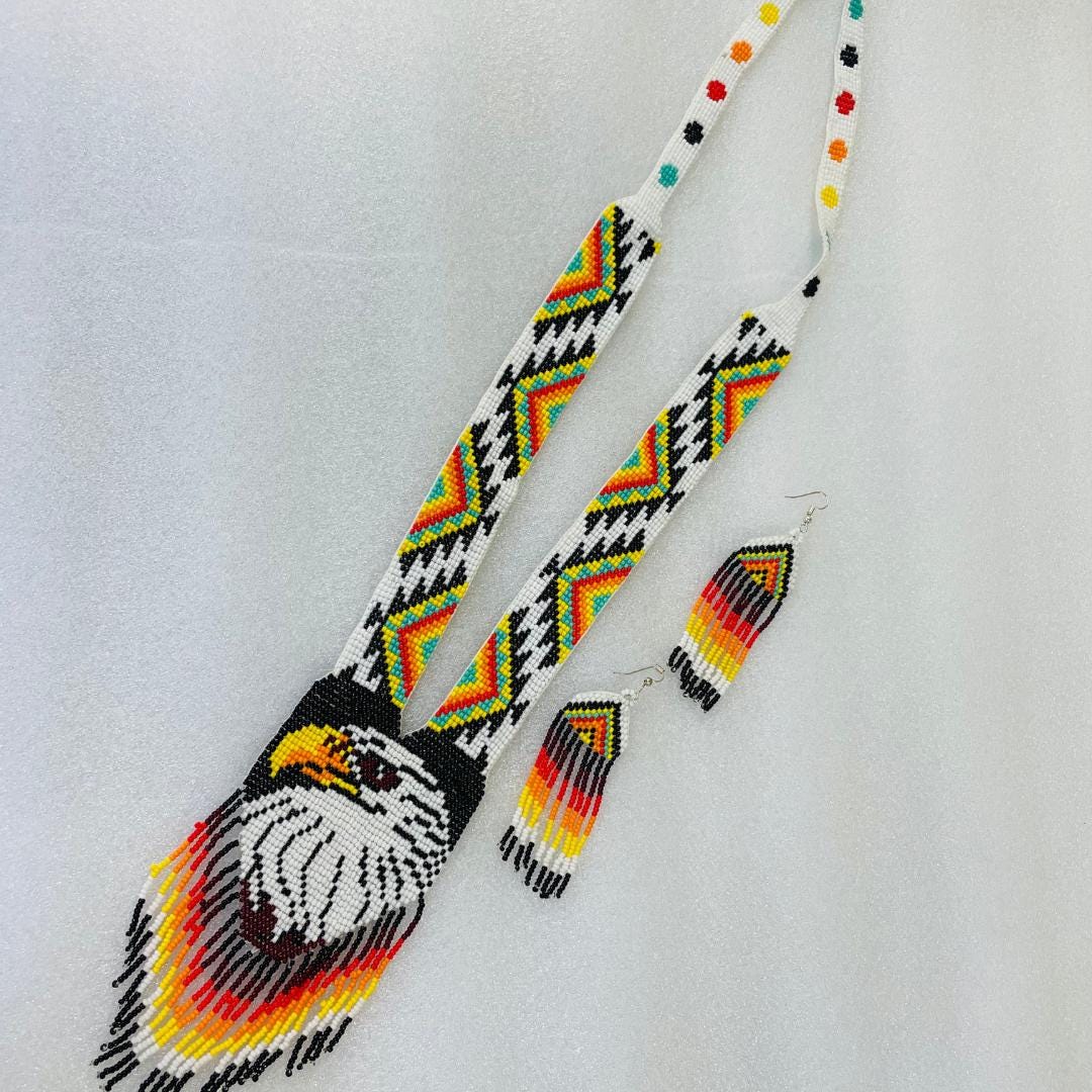 Eagle Beadwork Medallion Necklace For Women Earring Gift For Her Birthday Best Friend Gift Idea For Her Necklace For Best Friend Gift