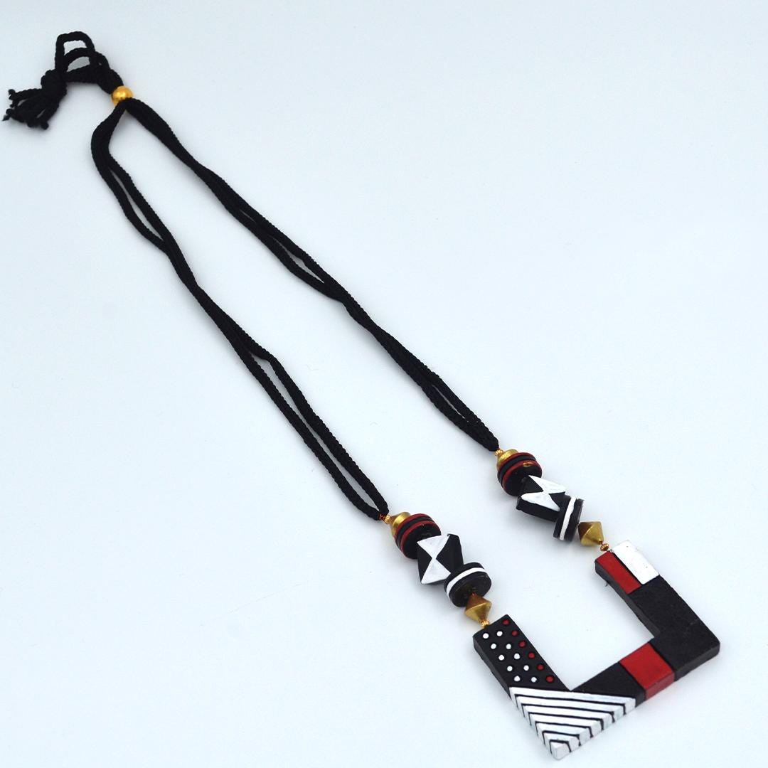 Black Geometric Terracotta Set  Boho Dangle Earrings  Handmade Geometric Jewelry