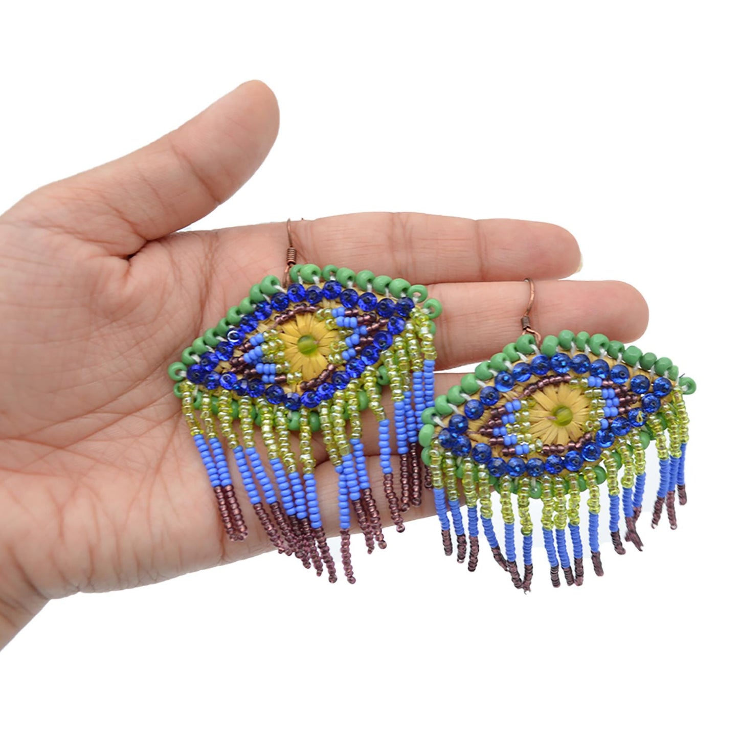 Mystical Evil Eye Seed Beads Earrings  Handcrafted Boho Jewelry  Evil Eye Earrings  Handmade Gift for Her  Fringes Earrings