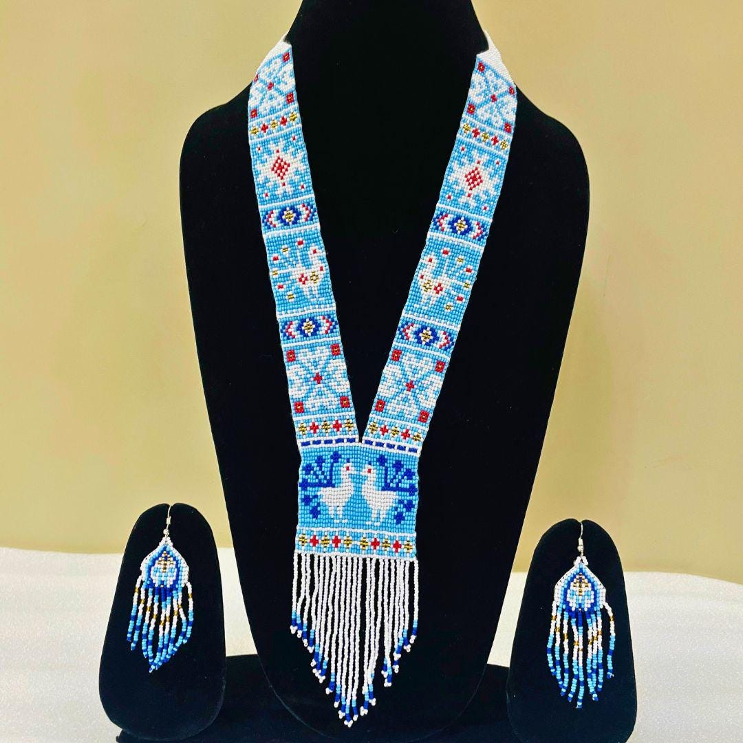 Blue Boho Bead Necklace For Women Blue Necklace And Earring Set Bridesmaid Earring Set Every Holiday Earring Set Wife Beach Gift For Friend