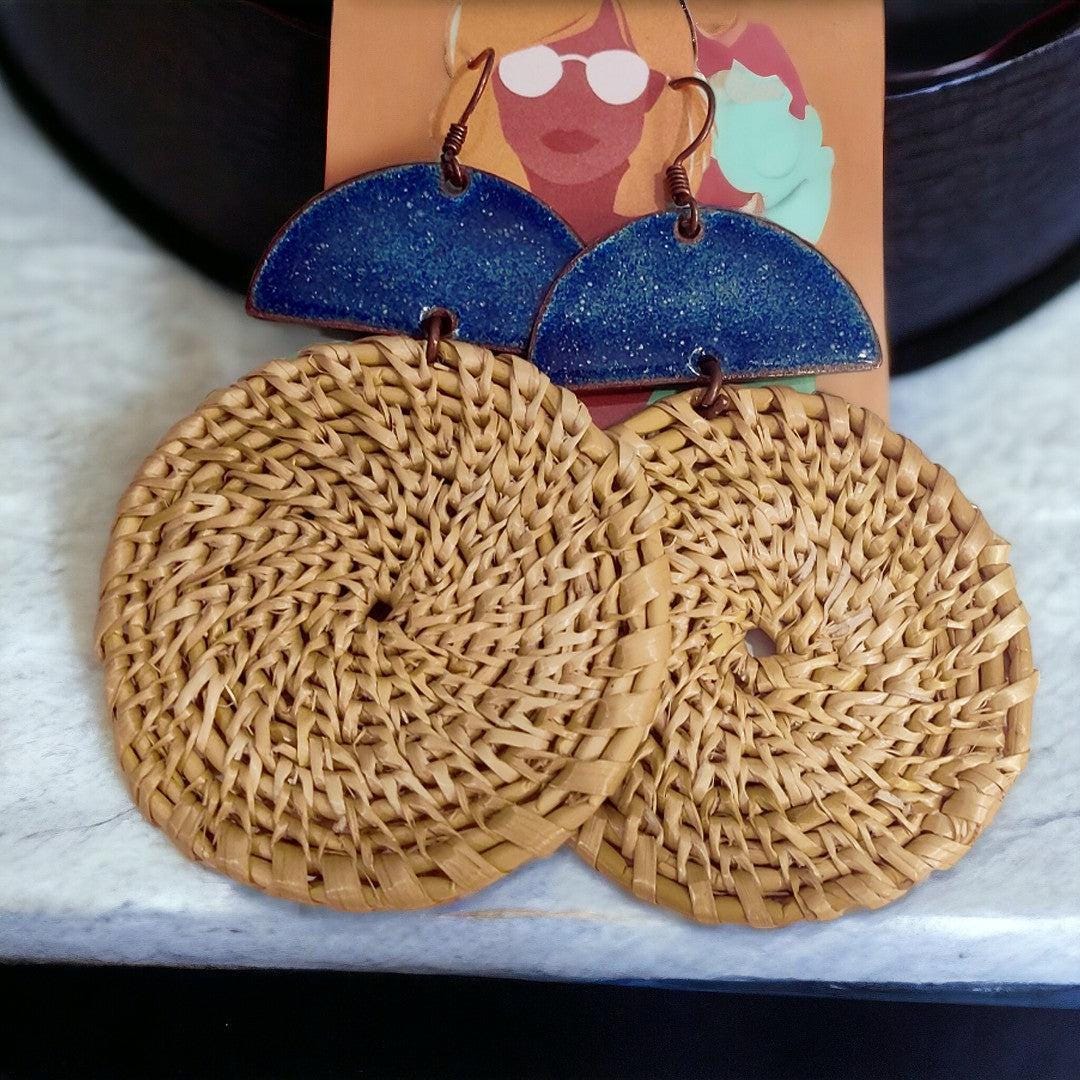 Copper Half Moon Blue Earrings  Unique Boho Dangle Earrings  Perfect Gifts for Women  Valentine Gift