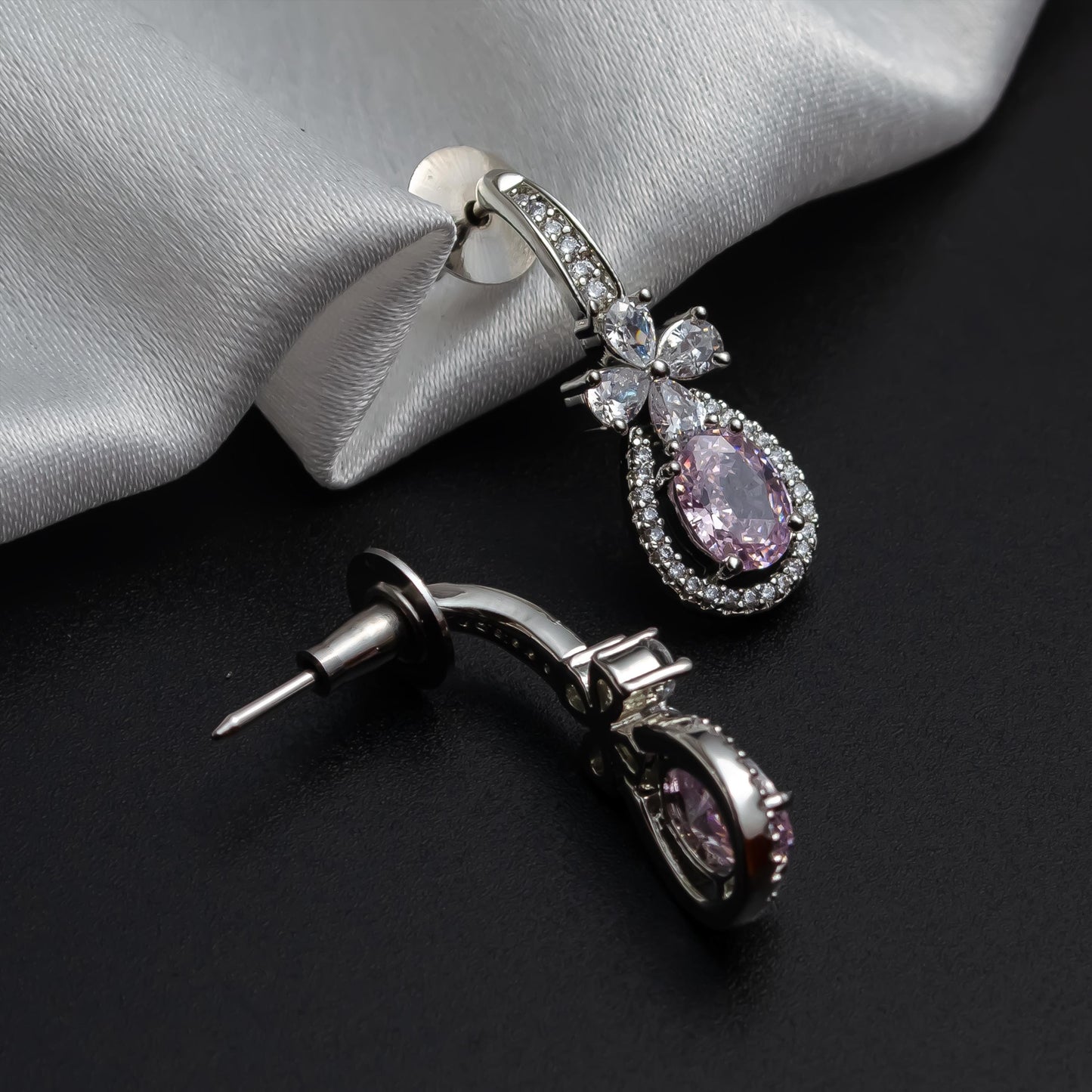 Pink Drop Dangle Earrings  Bridesmaid Gift  Gift for Her  Elegant Jewelry  American Diamond Earrings