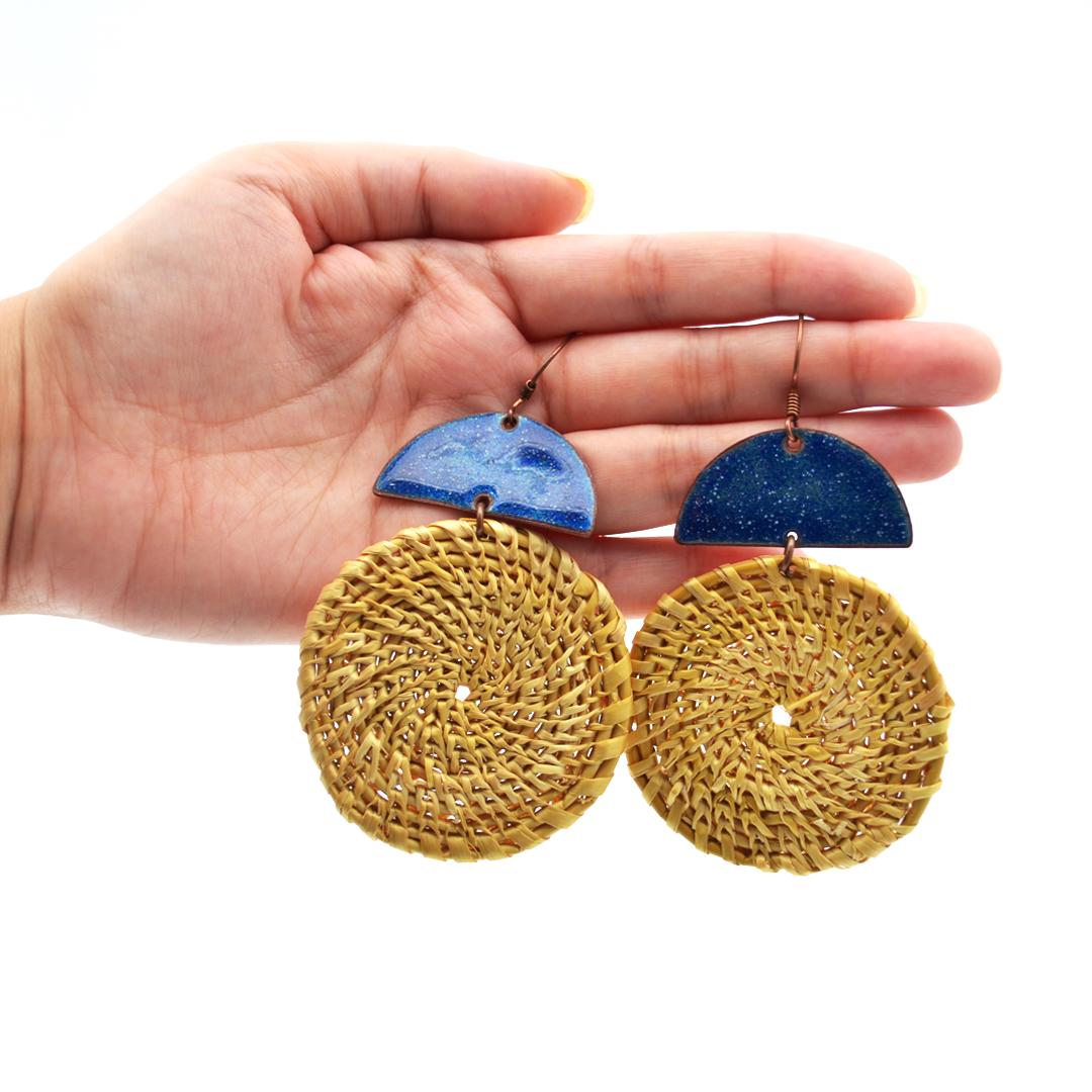 Copper Half Moon Blue Earrings  Unique Boho Dangle Earrings  Perfect Gifts for Women  Valentine Gift