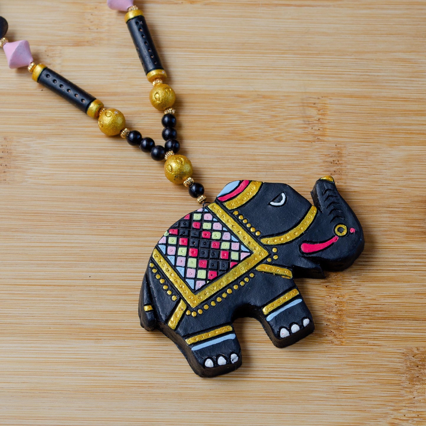 Black Clay Necklace And Baby Elephant Design  Aesthetic Jewelry Set  Statement Earrings  Handmade Clay Necklace