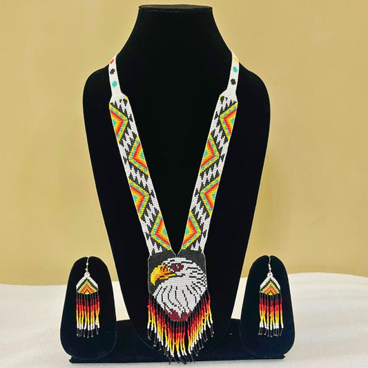 Eagle Beadwork Medallion Necklace For Women Earring Gift For Her Birthday Best Friend Gift Idea For Her Necklace For Best Friend Gift