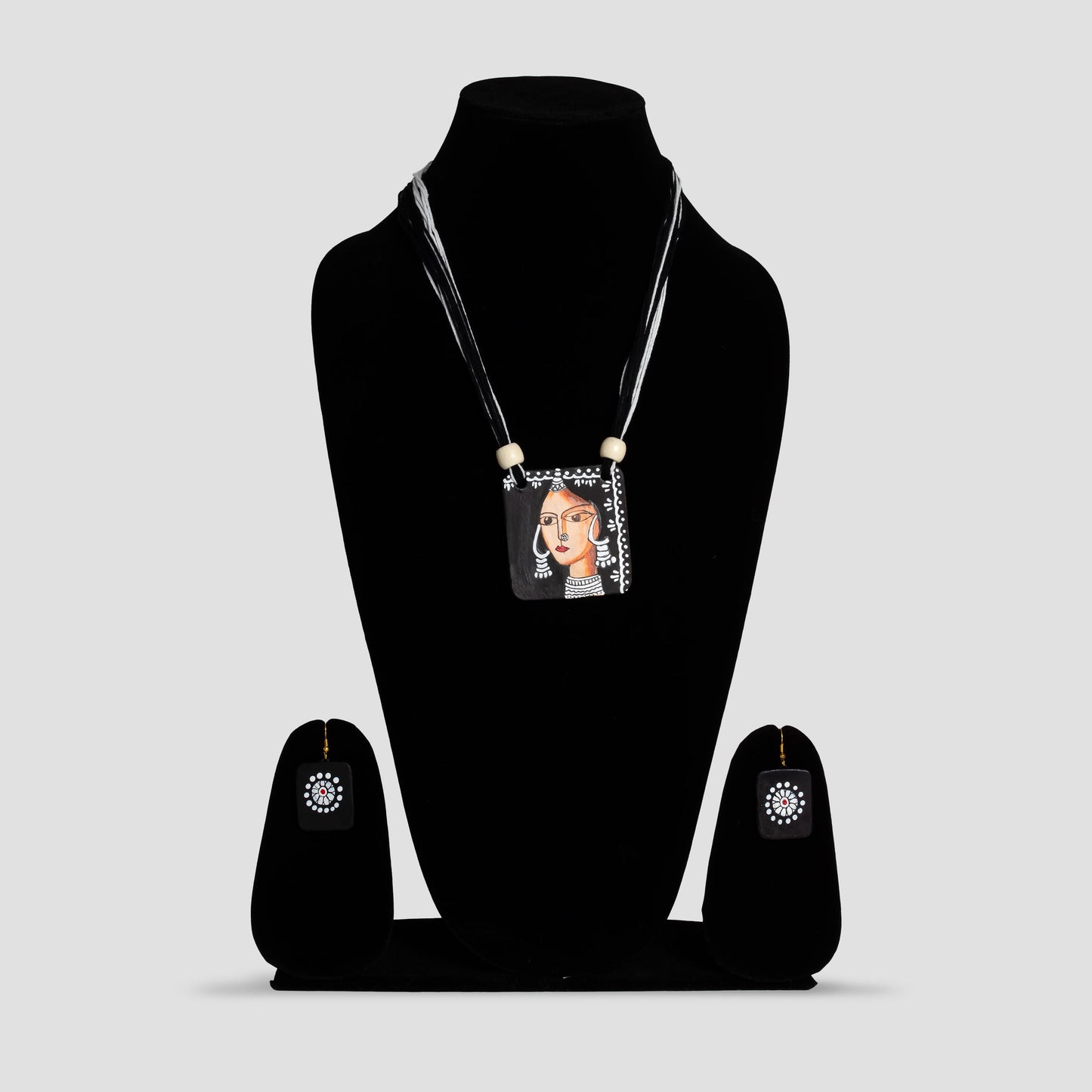 Black And White Clay Jewelry Set  Beautiful Tribal Women Design  Minimalist Earrings  Tribal Jewelry