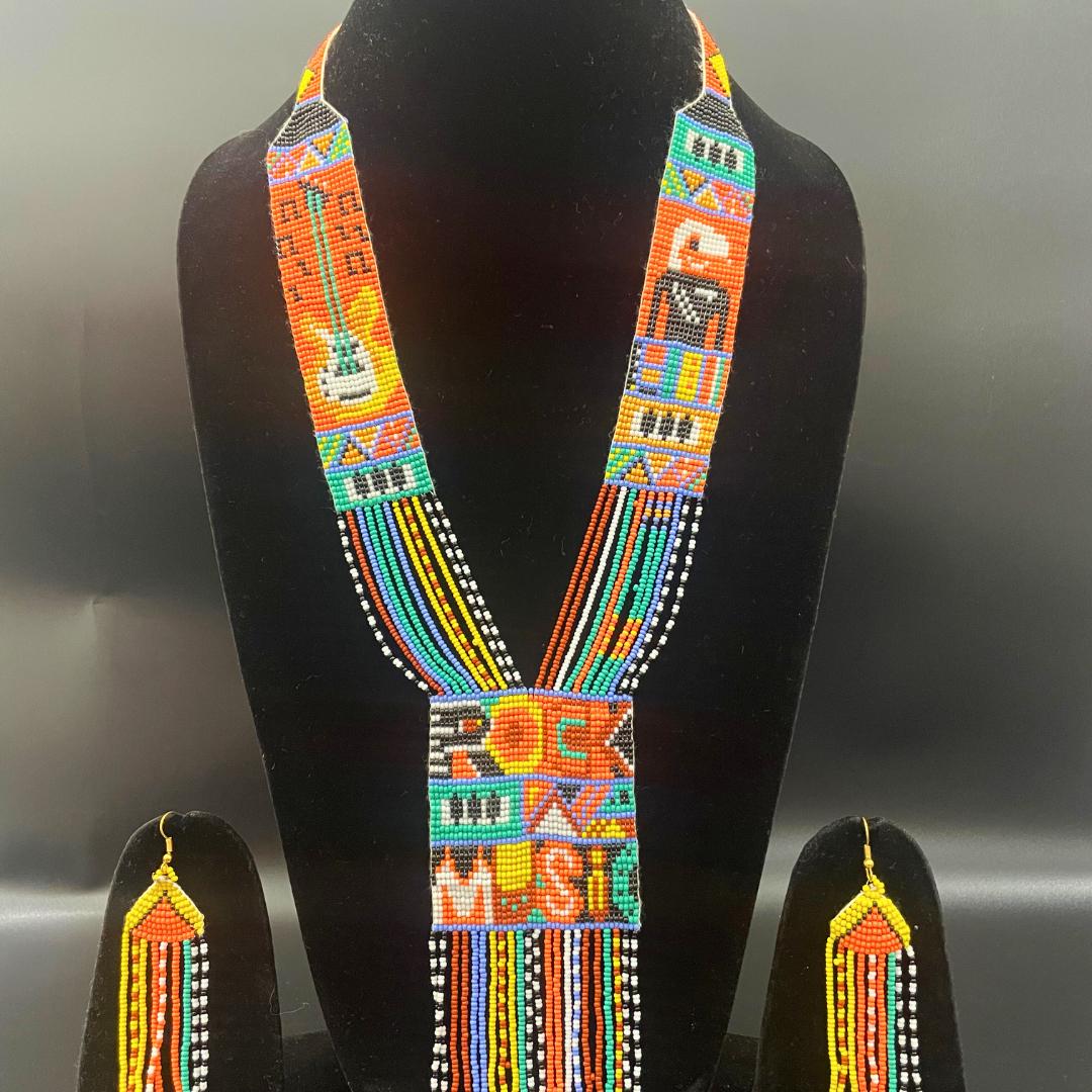 Beaded Handmade Long Necklace With Bead Necklace And Earring Set Boho Seed Bead Necklace Color Block Seed Bead Necklace Multicolor Fringe