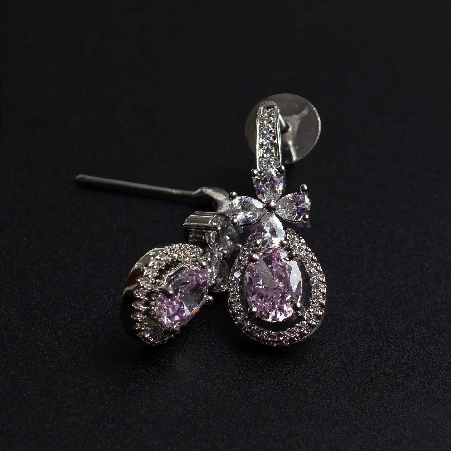 Pink Drop Dangle Earrings  Bridesmaid Gift  Gift for Her  Elegant Jewelry  American Diamond Earrings