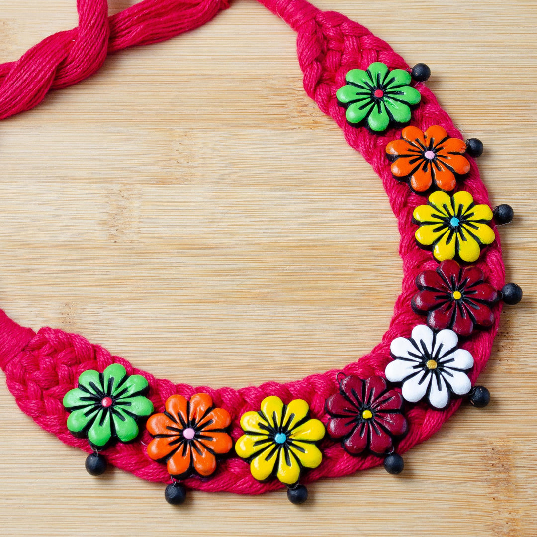 Red Terracotta Forget Me Not Flower Earrings  Adjustable Necklace  Unique Multicolor Jewelry