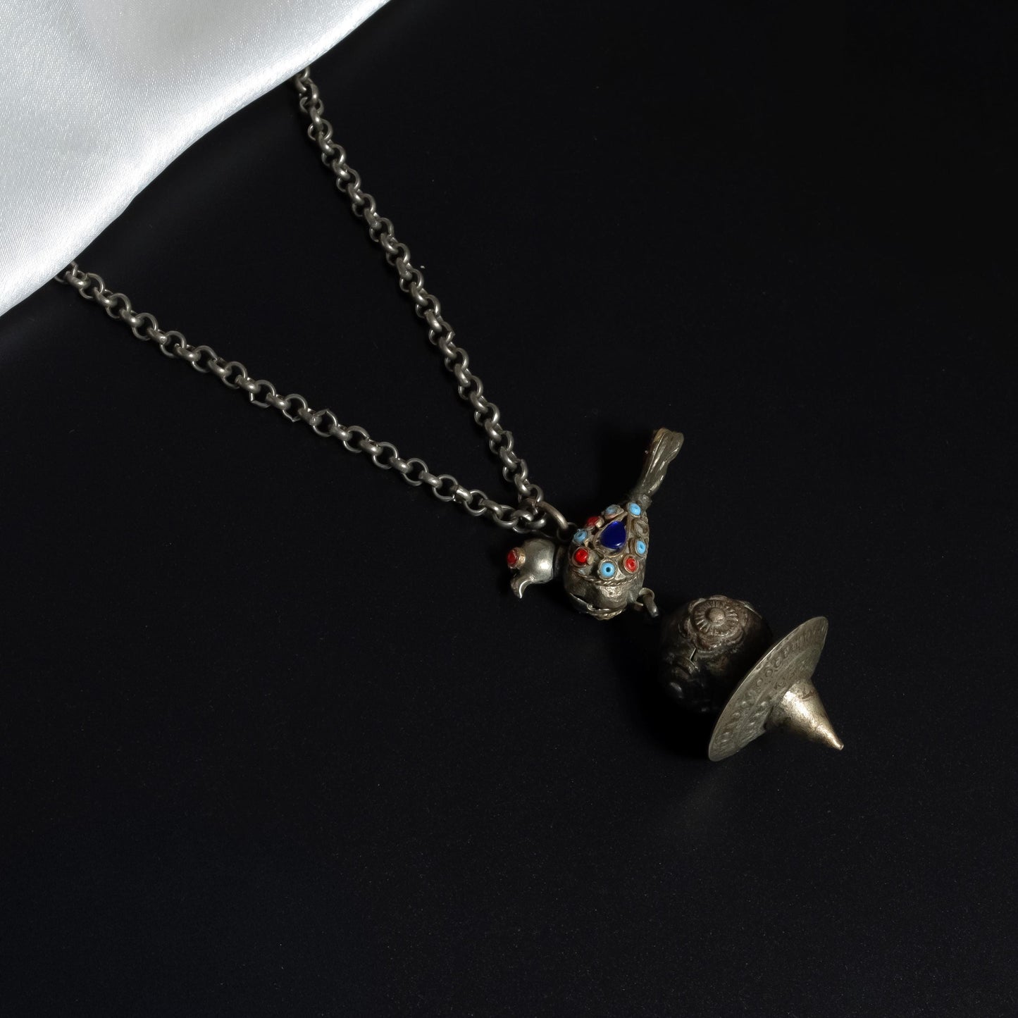 Vintage Afghan Jewelry Necklace with Bird  Glass Stone  Silver Afghan Bohemian Necklace  Boho Necklace