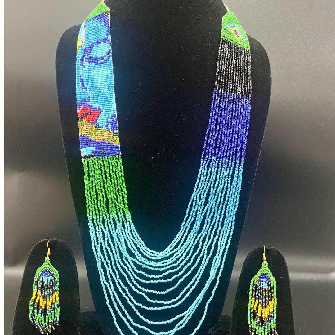 Beaded Long Necklace Statement Colorful Large Necklace For Women Boho Jewelry For Women Earring Dangle Fun Design Earring For Her Gift