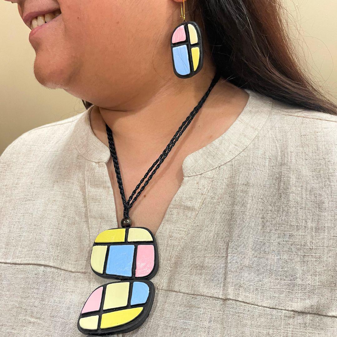 Boho Clay Jewelry Set  For Women Necklace And Earring Handmade  Unique Jewelry  For Her Gift  Inspired Jewelry For Women Earring Trending