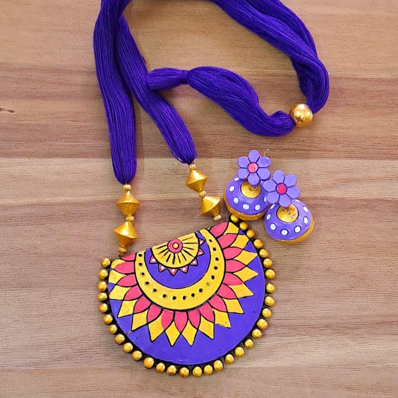 Violet Flower Clay Jewelry Set  Handcrafted Flower Earrings  Perfect Casual Jewelry