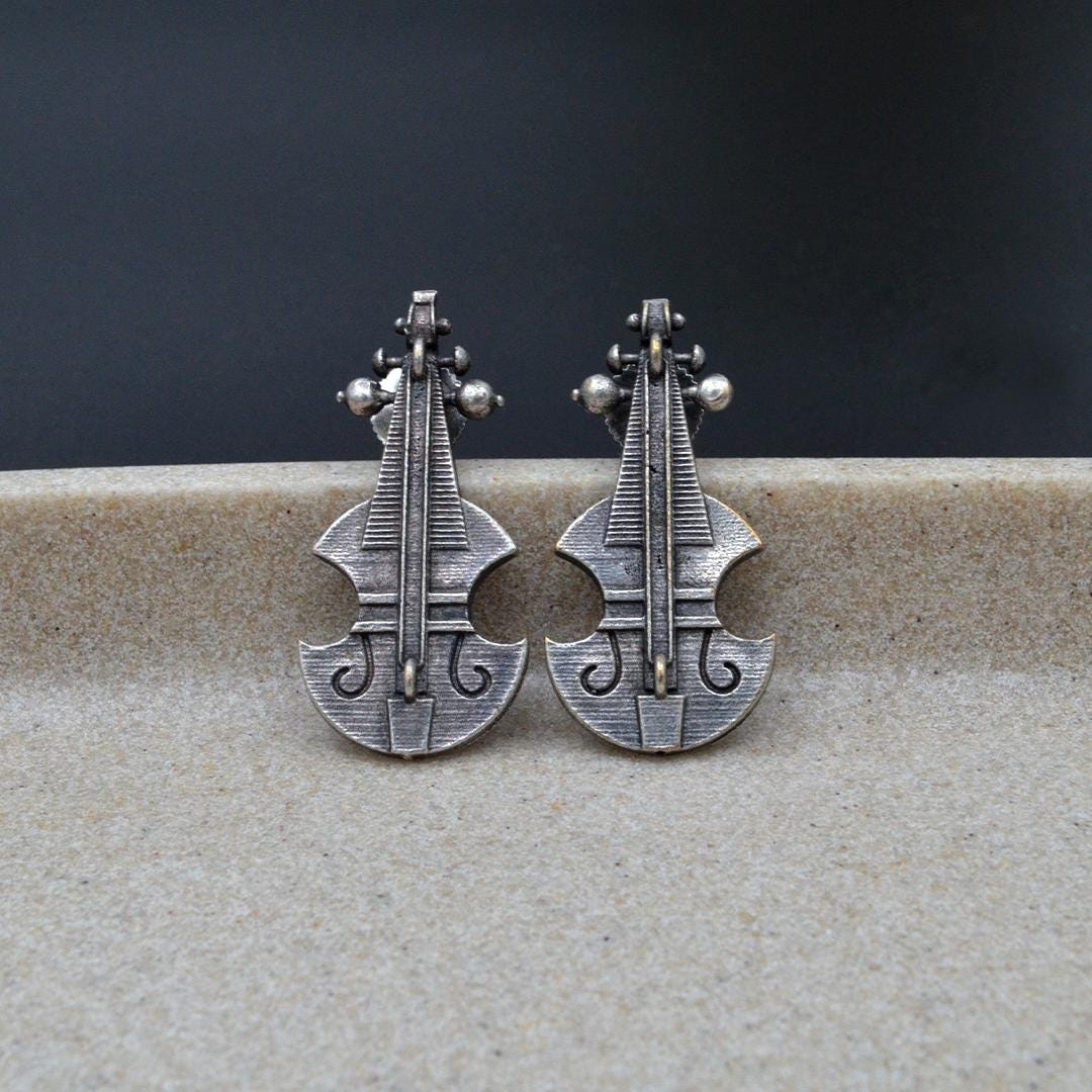 Tree of Life  Vintage Violin Earrings  German Silver with Oxidized Silver Plating  Unique Tree of Life Jewelry Perfect Gift for Her