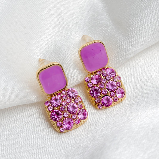 Square Pink Earrings Stud  Minimalist  Jewelry  Cute Pink Earrings  Valentine Gift for Her