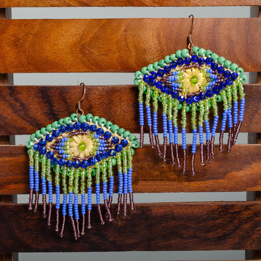 Mystical Evil Eye Seed Beads Earrings  Handcrafted Boho Jewelry  Evil Eye Earrings  Handmade Gift for Her  Fringes Earrings