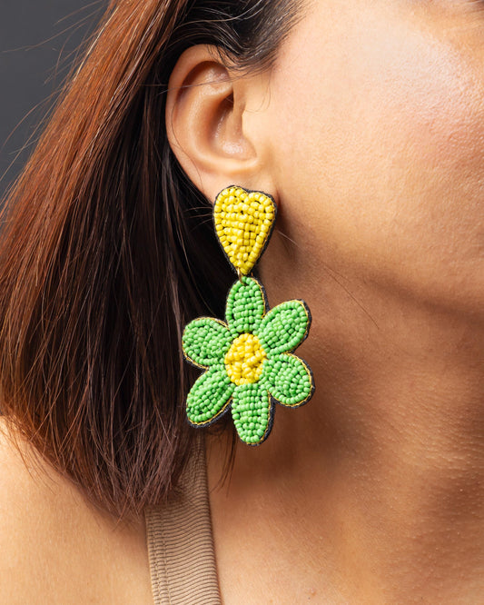 Beaded Earring Dangle Flower Statement Earring  Light Weight Contemporary Earring  For Women Trendy Earring  Flower Earring Hypoallergenic