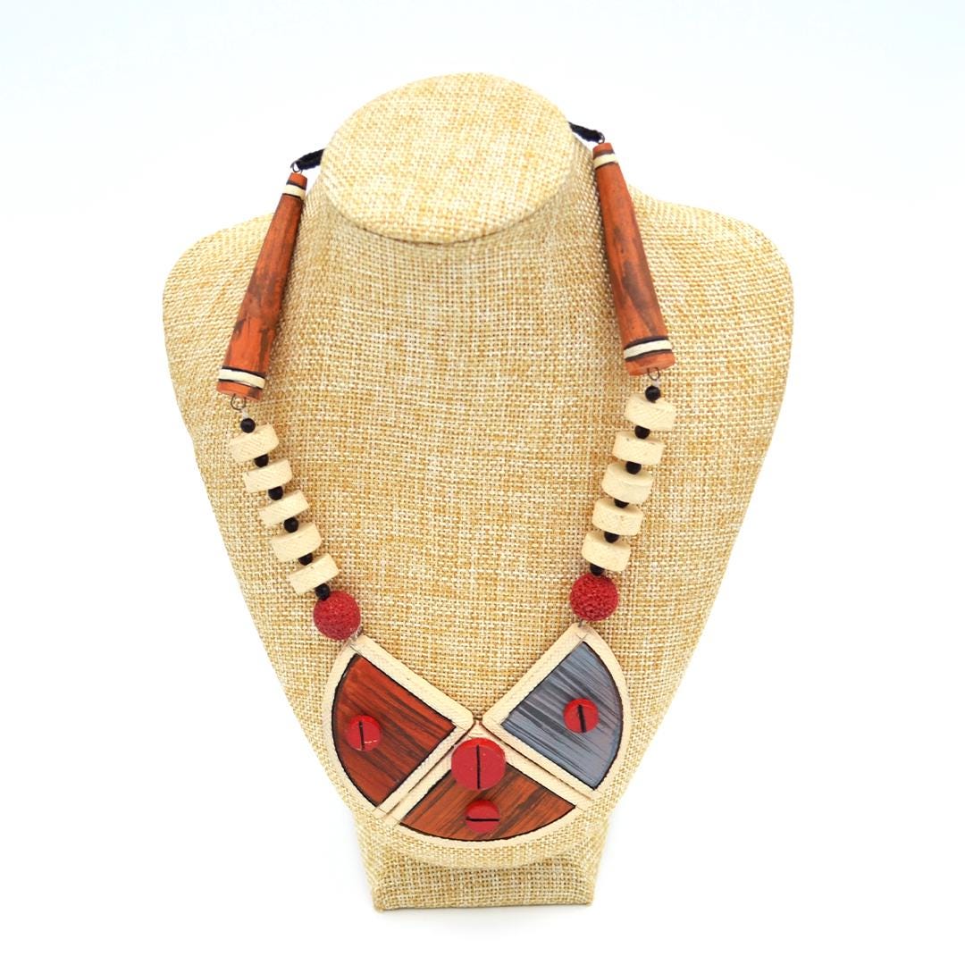 TRIDAL Geometric Terracotta Set  Tribal Boho Jewelry  Handmade Statement Jewelry
