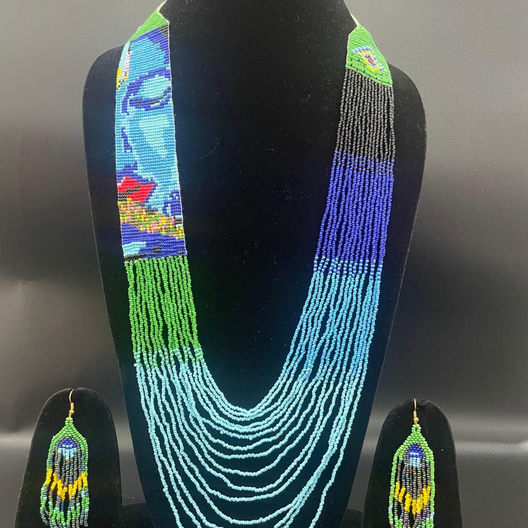 Beaded Long Necklace Statement Colorful Large Necklace For Women Boho Jewelry For Women Earring Dangle Fun Design Earring For Her Gift