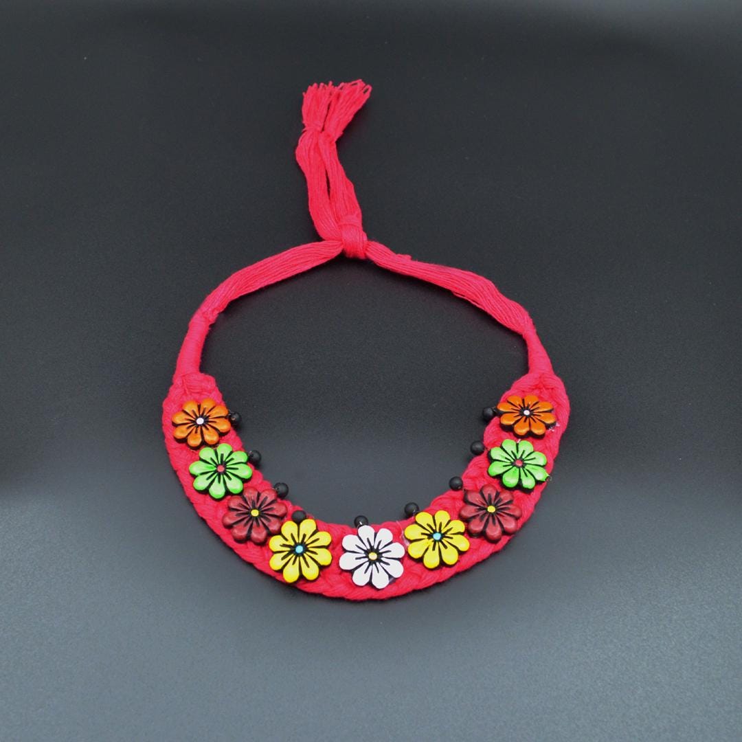 Red Terracotta Forget Me Not Flower Earrings  Adjustable Necklace  Unique Multicolor Jewelry