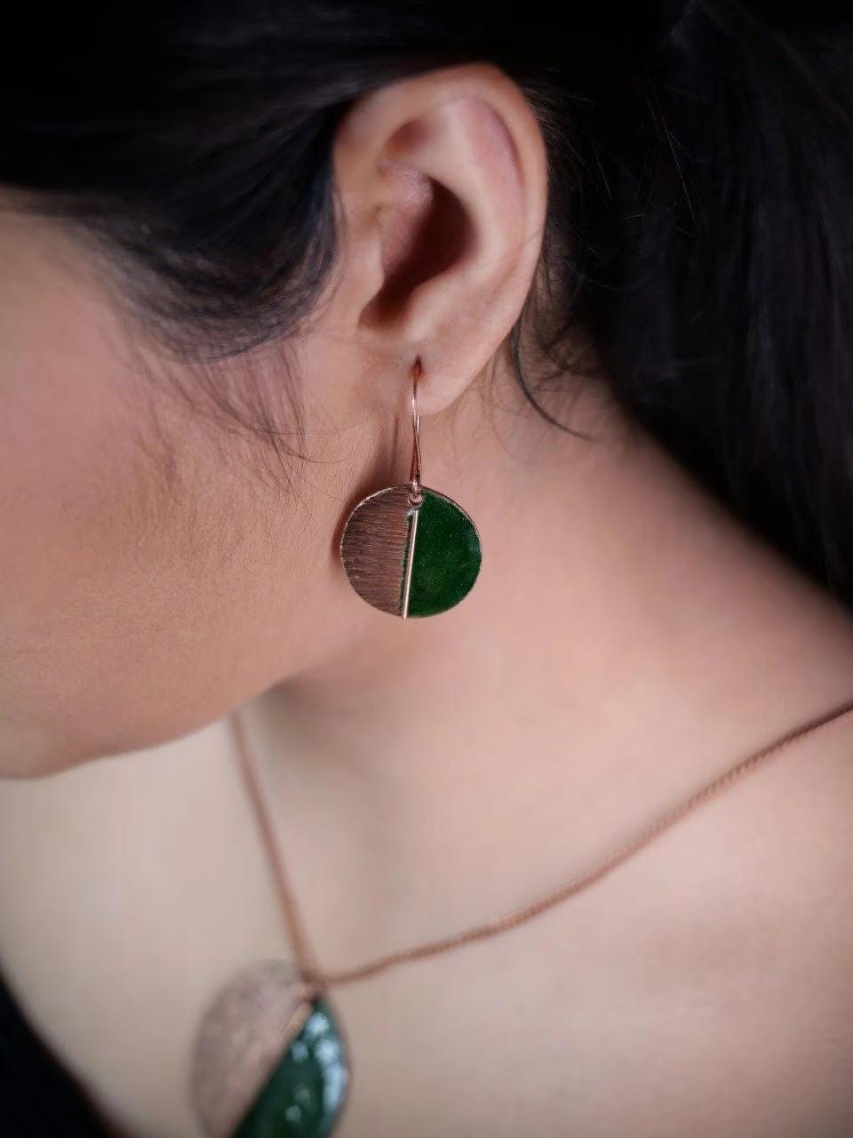 Green Copper Round Set with Ring  Minimalist Aesthetic Jewelry  Best Friend Gift  Casual Jewelry  Gift For Her  Valentine Gift