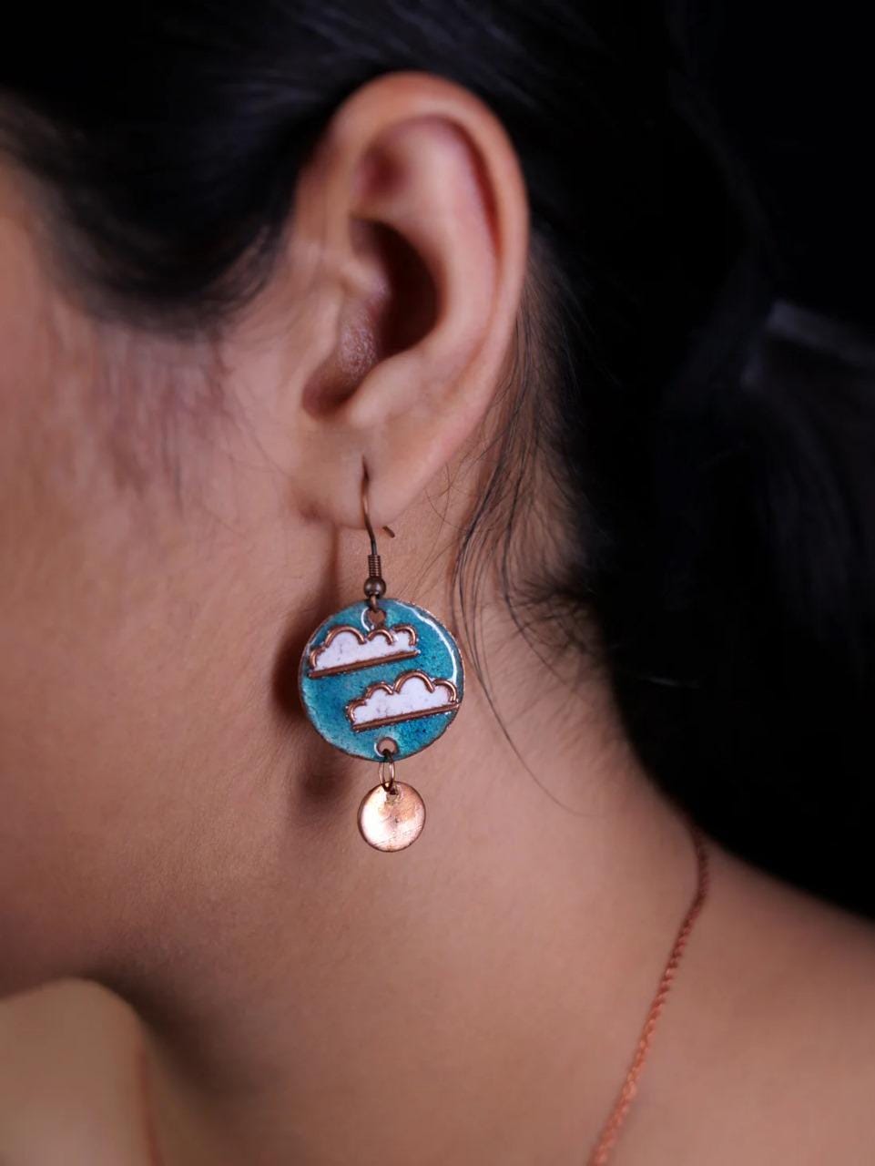 Copper Cloud Design Set  Everyday Earrings  Minimalist Necklace  Perfect Best Friend Gift