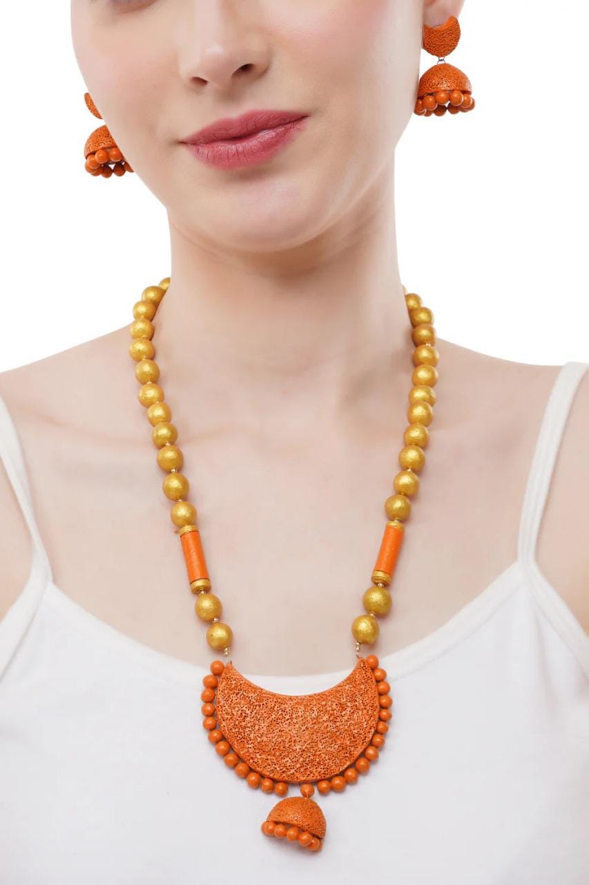 Half Moon Celestial Clay Jewelry Set  Dark Forest  Green And Orange  Handcrafted Women’s Earrings  Unique Jewelry