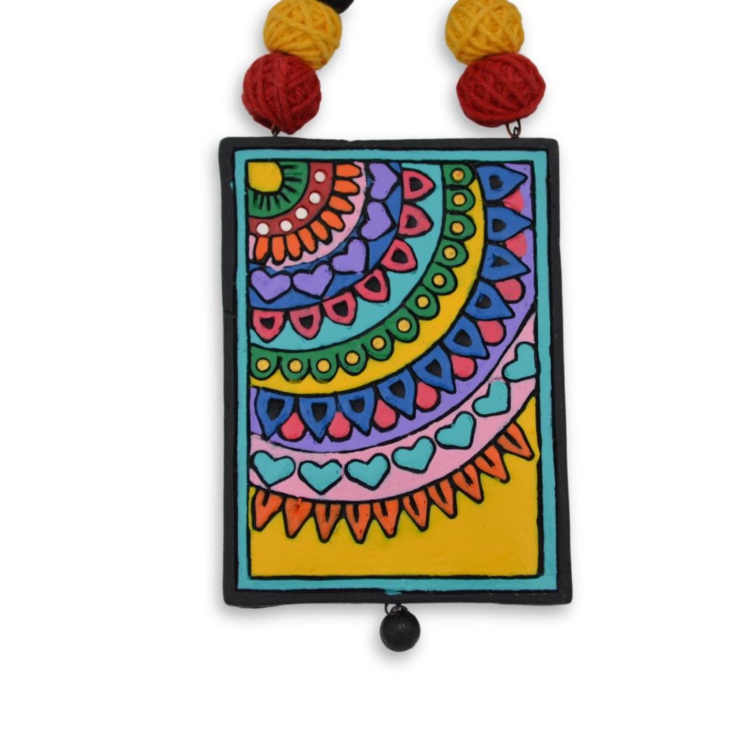 Multi color Square Necklace  Nature-Inspired Art De co Jewelry  Handmade Jewelry with Lightweight Earrings