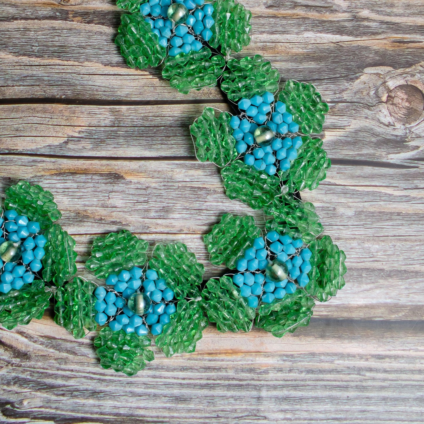 Handcrafted Forget-Me-Not Flower Beads Statement Necklace  Unique Gift for He