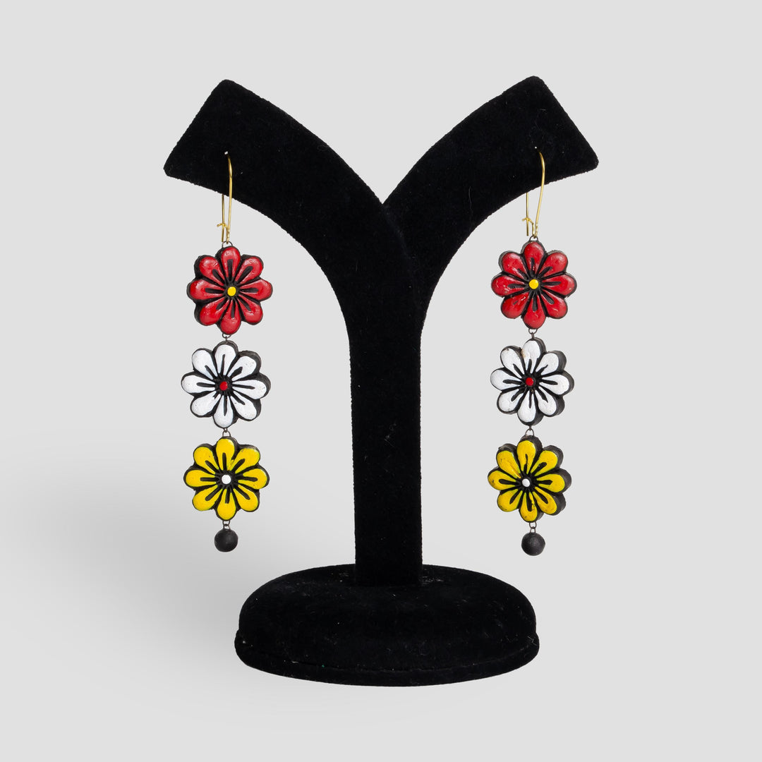 Red Terracotta Forget Me Not Flower Earrings  Adjustable Necklace  Unique Multicolor Jewelry