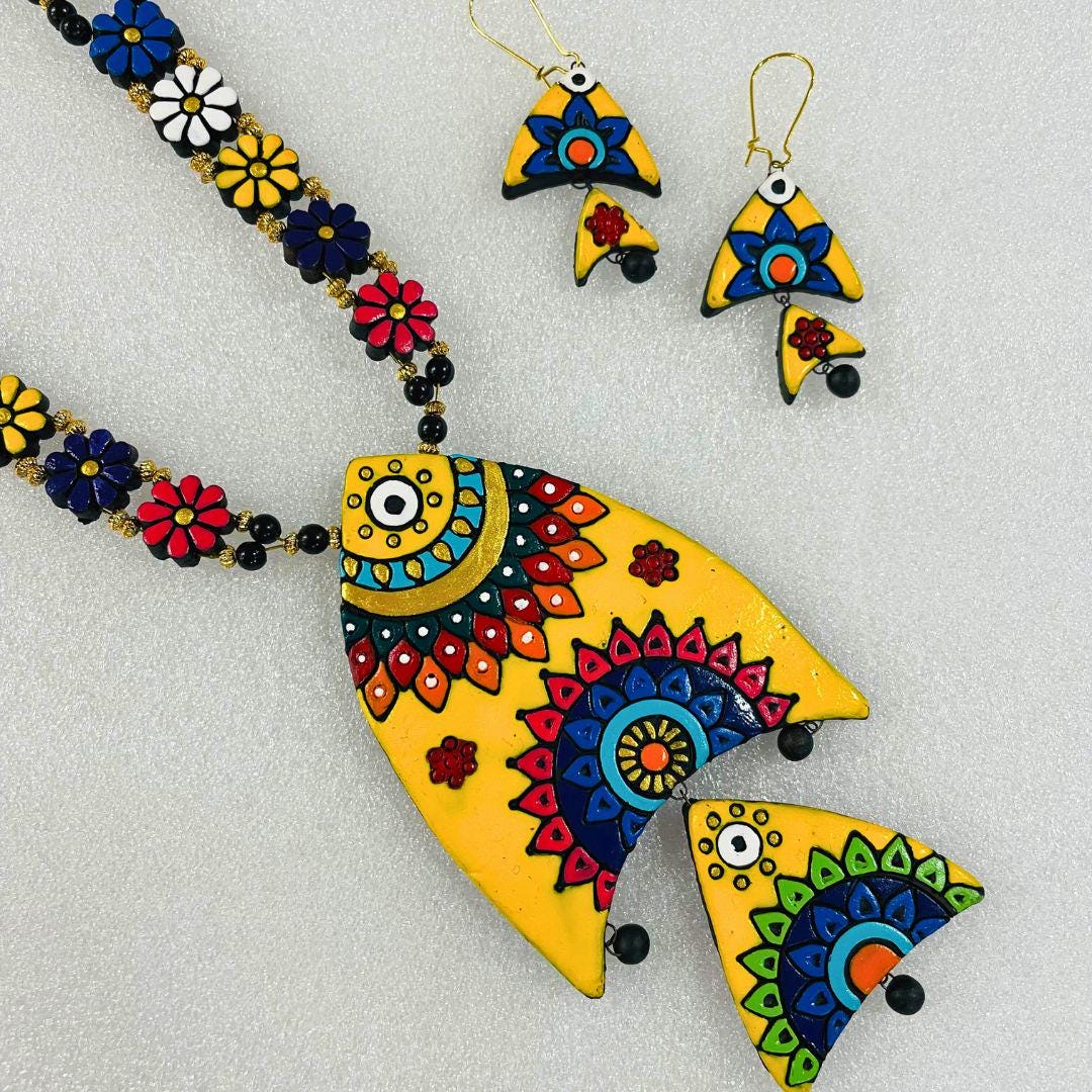 Fish Necklace For Women Clay Earring Handmade Dangle Earring With Color Necklace Earring Set Clay Handmade Jewelry For Women Gift  For Her