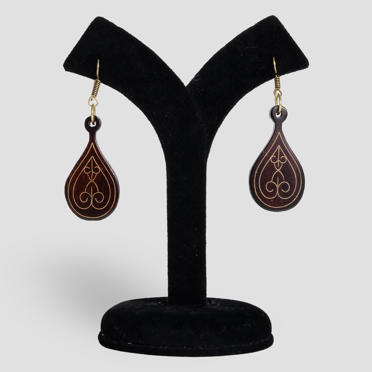 Wooden Metal Inlaid Geometric Earrings  Unique Everyday Earrings