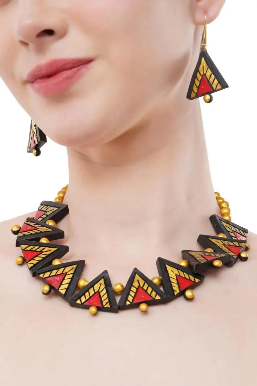 Black and Pink Triangle Clay Jewelry  Handmade Jewelry  Casual Jewelry  Gifts for Her