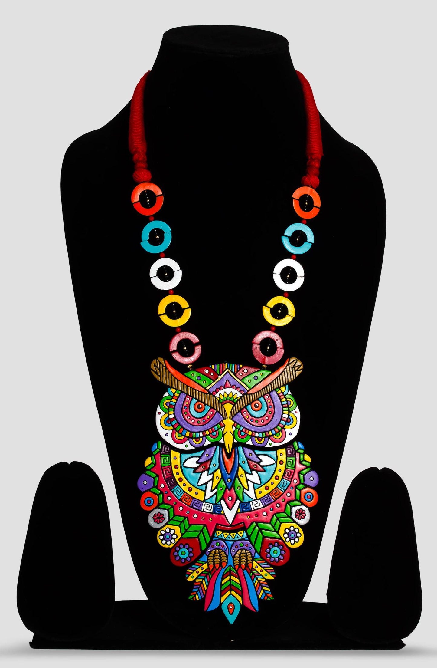 Hand painted Owl Necklace  Bright Rainbow Clay Jewelry  Boho Design  Unique Modern Jewelry
