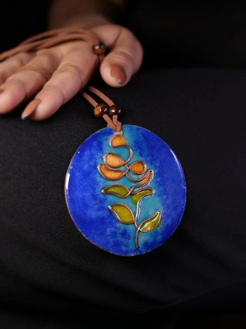 Contemporary Blue Handcrafted Copper Necklace  Long Necklace  Unique  Sentimental  Gift  Gift For Her