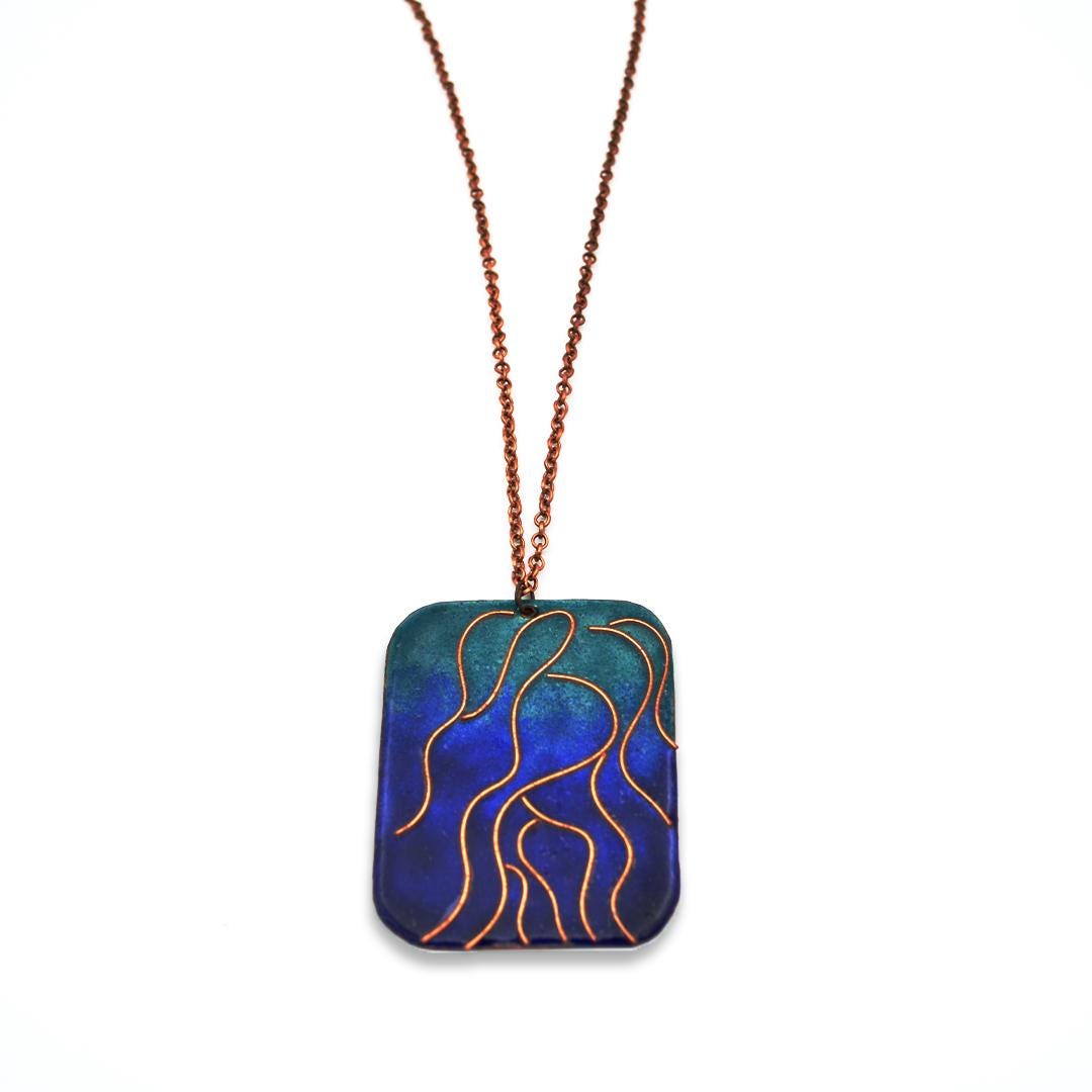 Copper Ocean Wave Design Long Necklace  Adjustable Necklace  Modern Jewelry  Handmade Gift